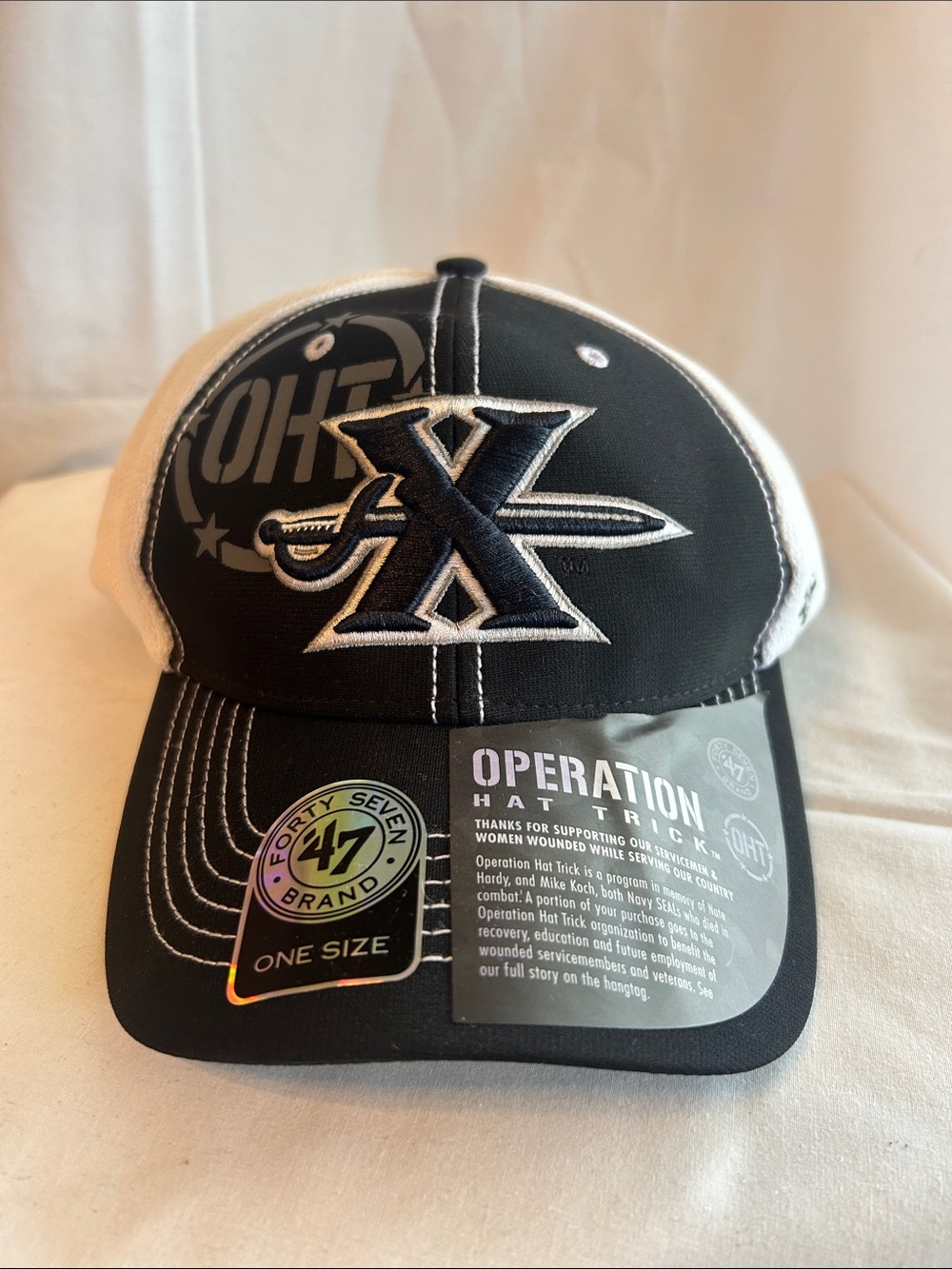 47 Brand Black and White Trucker Hat with Embroidered 'X' Logo